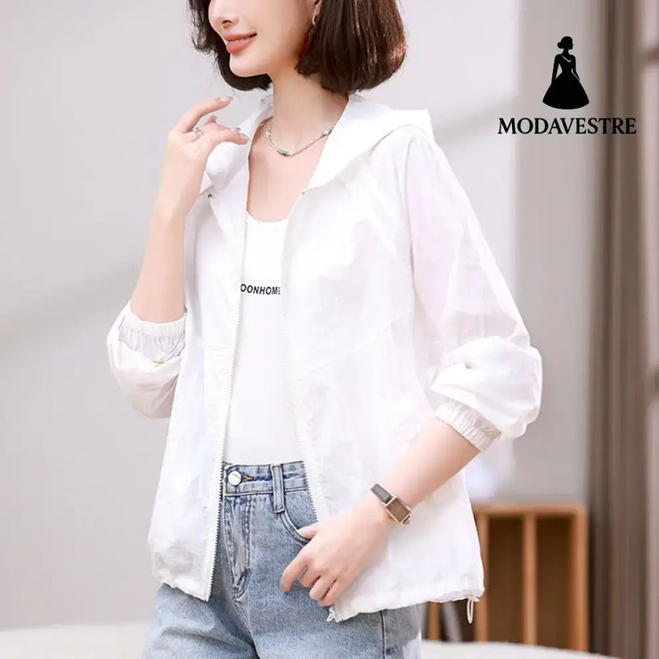 Solid Color Breathable Sun Protection Clothing Coat For Women White / L