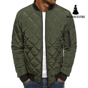 Solid Color Coat Winter Stand Collar Jacket For Men Fashion Rhombus Sewing Design Coat Casual Business Clothing Army