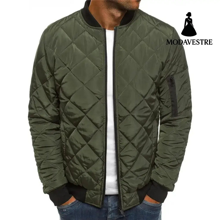 Solid Color Coat Winter Stand Collar Jacket For Men Fashion Rhombus Sewing Design Coat Casual Business Clothing Army