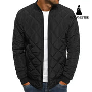 Solid Color Coat Winter Stand Collar Jacket For Men Fashion Rhombus Sewing Design Coat Casual Business Clothing Black