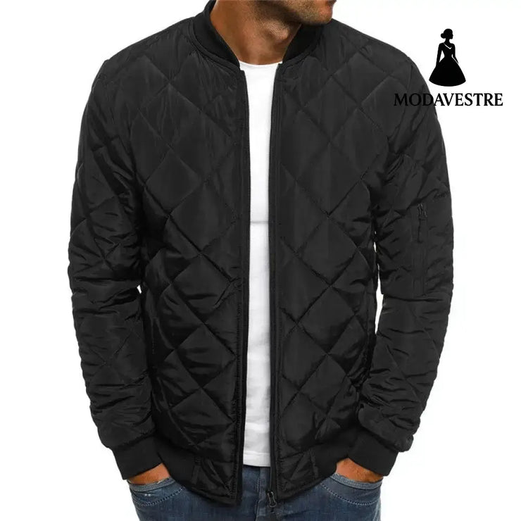 Solid Color Coat Winter Stand Collar Jacket For Men Fashion Rhombus Sewing Design Coat Casual Business Clothing Black