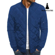 Solid Color Coat Winter Stand Collar Jacket For Men Fashion Rhombus Sewing Design Coat Casual Business Clothing Dark