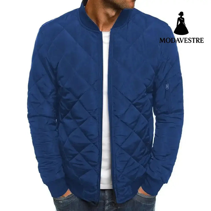 Solid Color Coat Winter Stand Collar Jacket For Men Fashion Rhombus Sewing Design Coat Casual Business Clothing Dark