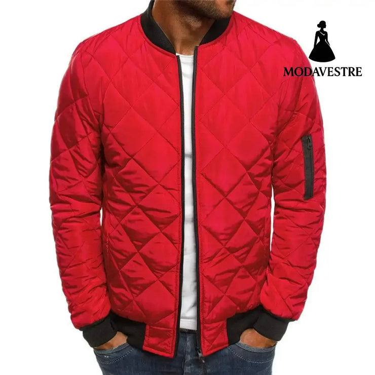 Solid Color Coat Winter Stand Collar Jacket For Men Fashion Rhombus Sewing Design Coat Casual Business Clothing Red