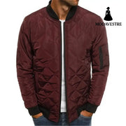 Solid Color Coat Winter Stand Collar Jacket For Men Fashion Rhombus Sewing Design Coat Casual Business Clothing Wine