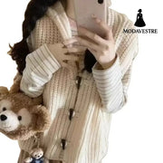 Solid Color Thick Needle Hooded Vest Knitted Cardigan