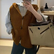 Solid Color Thick Needle Hooded Vest Knitted Cardigan