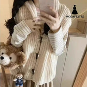 Solid Color Thick Needle Hooded Vest Knitted Cardigan