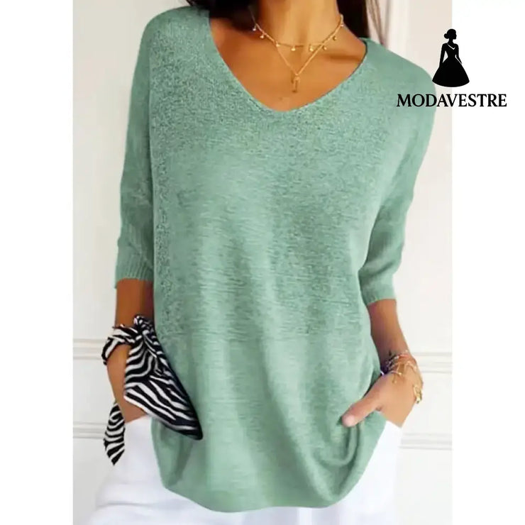 Solid Long Sleeve Sweater Slimming V-neckline Knitwear Women’s Bottoming Shirt 2231 Light Grayish Green / XS / 1pcs