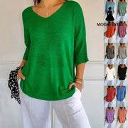 Solid Long Sleeve Sweater Slimming V-neckline Knitwear Women’s Bottoming Shirt