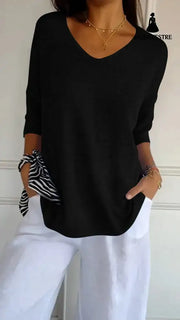 Solid Long Sleeve Sweater Slimming V-neckline Knitwear Women’s Bottoming Shirt Black / L / 1pcs