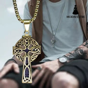 Spiral Cross Pearl Chain Necklace Titanium Steel Retro Pendant