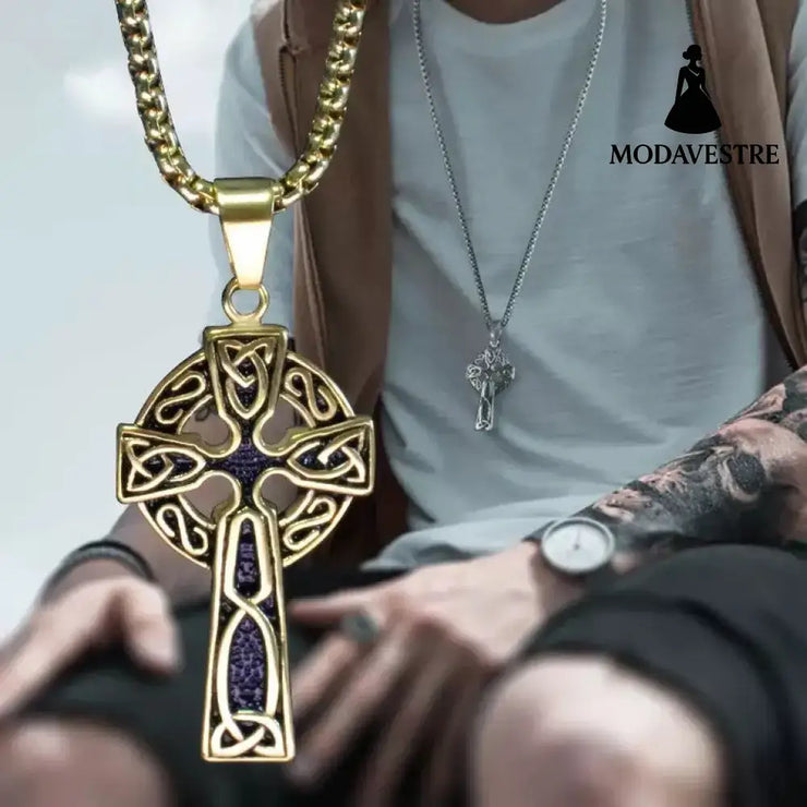 Spiral Cross Pearl Chain Necklace Titanium Steel Retro Pendant