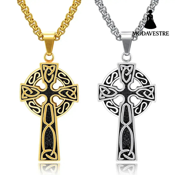 Spiral Cross Pearl Chain Necklace Titanium Steel Retro Pendant