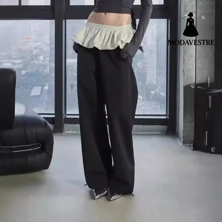 Splicing design for layering wide leg pants