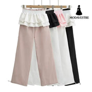 Splicing design for layering wide leg pants