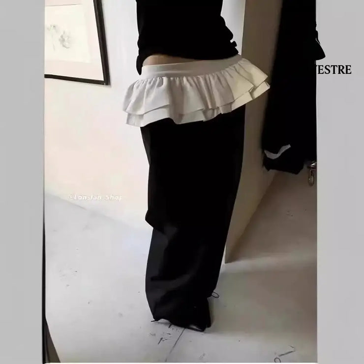 Splicing design for layering wide leg pants