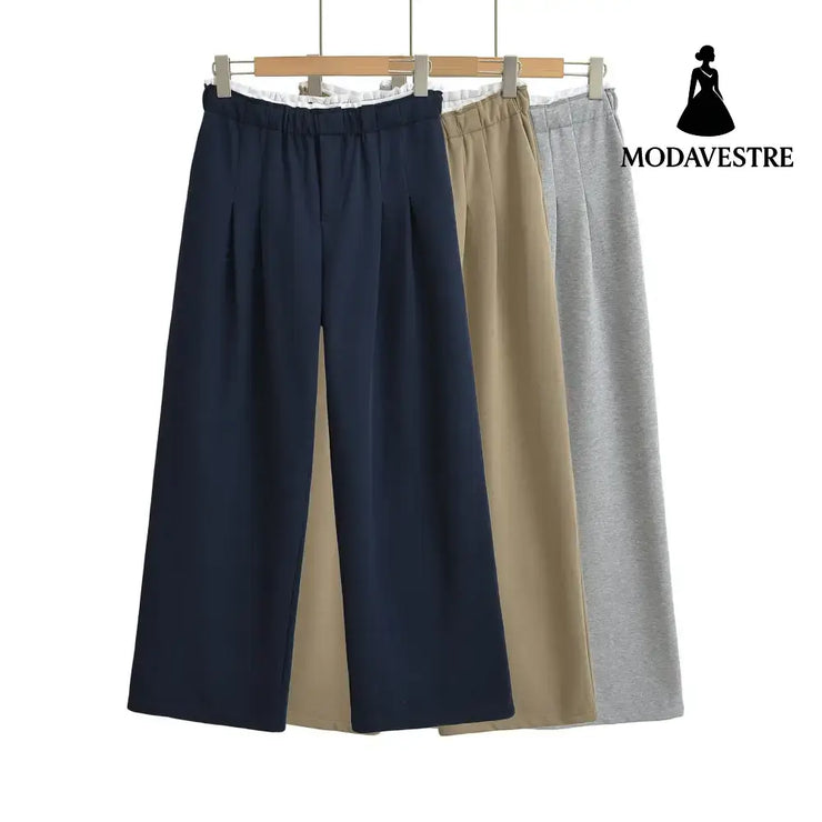 Splicing white border sports wide leg pants