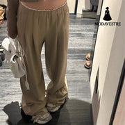 Splicing white border sports wide leg pants