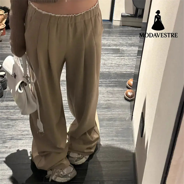 Splicing white border sports wide leg pants