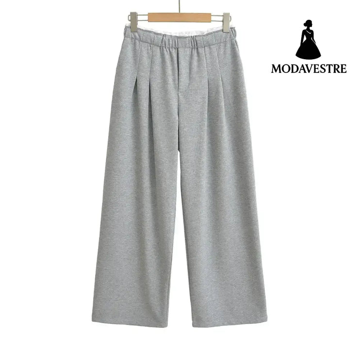 Splicing white border sports wide leg pants Gray / S