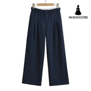 Splicing white border sports wide leg pants Navy Blue / S