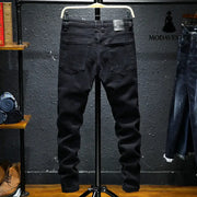 Spring And Summer New Jeans Pure Black Ripped Stretch Jeans Men Black Jeans Men Black / 28