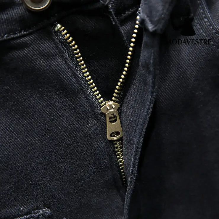 Spring And Summer New Jeans Pure Black Ripped Stretch Jeans Men Black Jeans Men