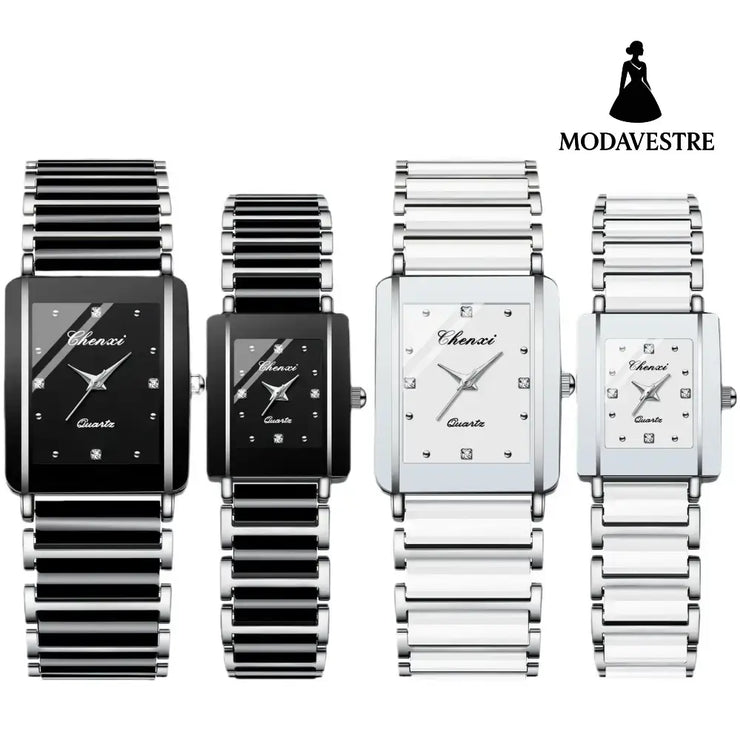 Square Ceramic Couple Watch – Quartz Movement for Him & Her