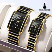 Square Ceramic Couple Watch – Quartz Movement for Him & Her