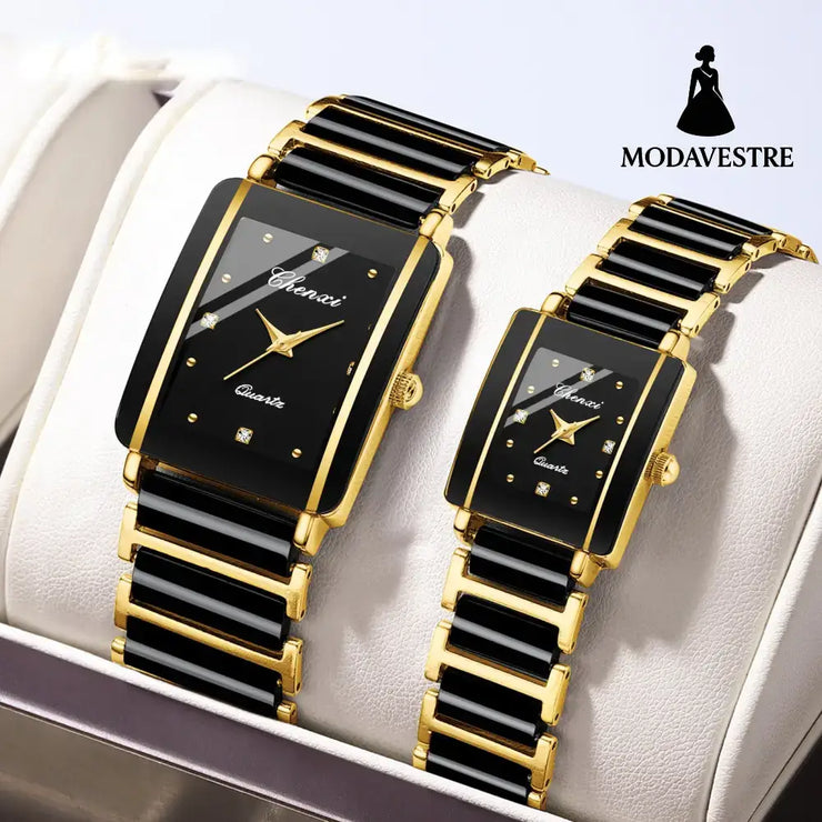 Square Ceramic Couple Watch – Quartz Movement for Him & Her