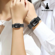 Square Ceramic Couple Watch – Quartz Movement for Him & Her