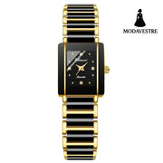 Square Ceramic Couple Watch – Quartz Movement for Him & Her Female Gold Black