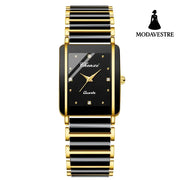 Square Ceramic Couple Watch – Quartz Movement for Him & Her Male Gold Black