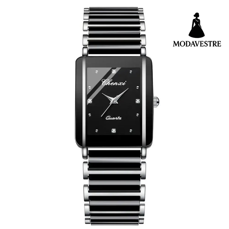 Square Ceramic Couple Watch – Quartz Movement for Him & Her Men’s Black