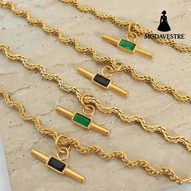 Stainless Steel Glass Cone Shaped Pendant Necklace