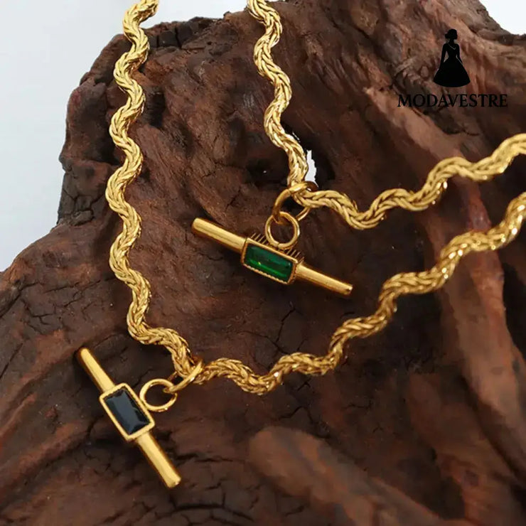 Stainless Steel Glass Cone Shaped Pendant Necklace