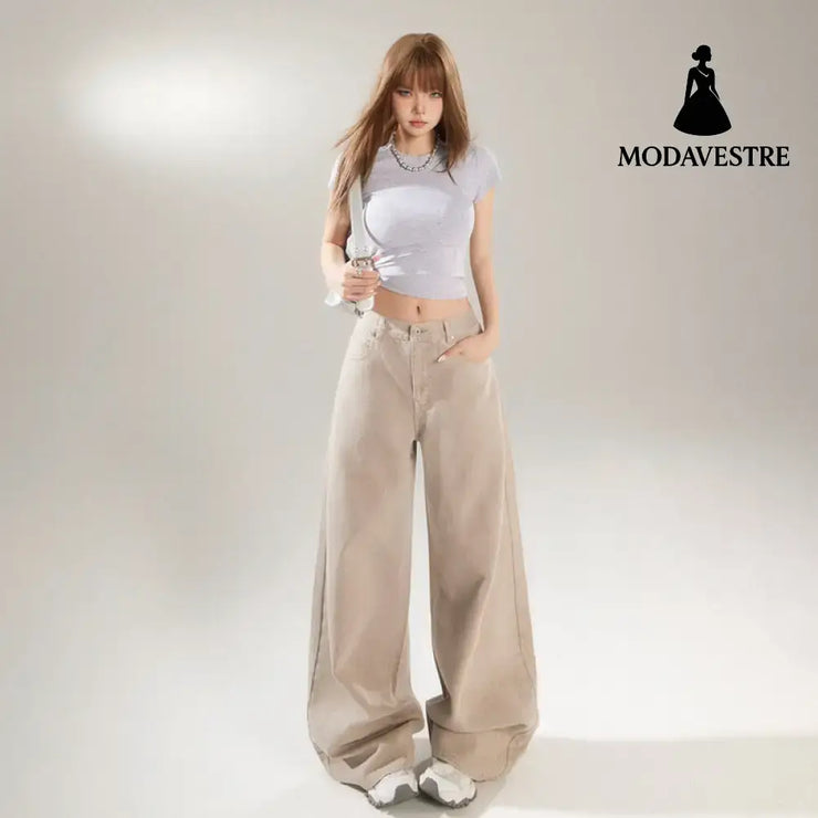 Straight Leg Wide-Leg Denim Pants for Women and Men Loose Fit