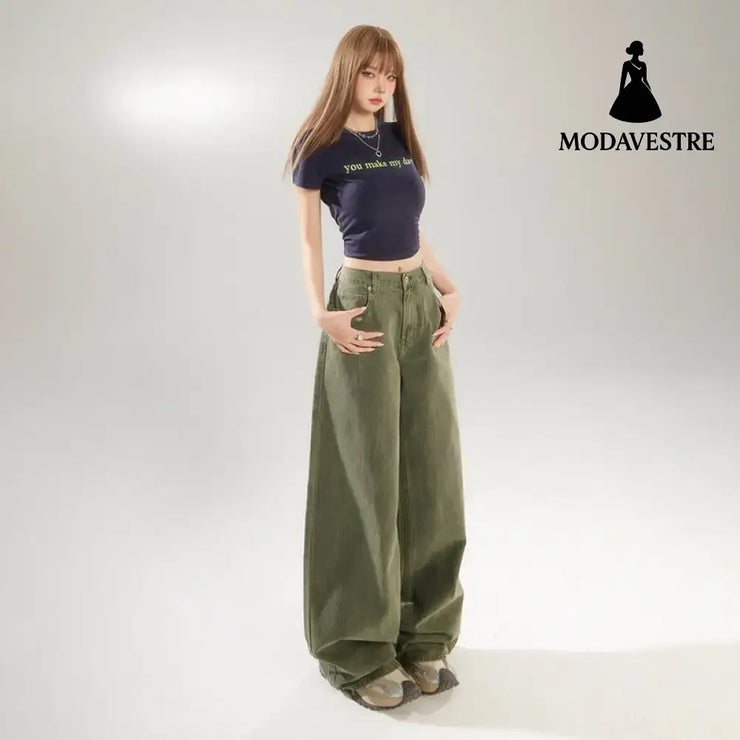 Straight Leg Wide-Leg Denim Pants for Women and Men Loose Fit