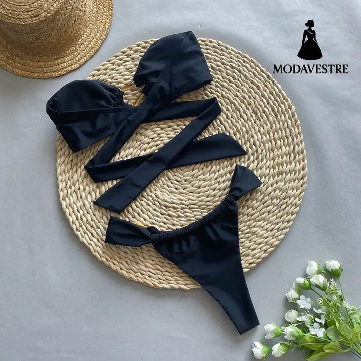 Strapless Black Bikini Set – Women’s Two-Piece Swimsuit