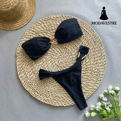 Strapless Black Bikini Set – Women’s Two-Piece Swimsuit