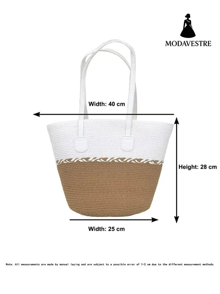 Straw Bag and Hat Set for Women, Beach Vacation, Versatile Sun Protection Wide Brim Hat, Commute Travel Large Capacity Tote Bag - MODAVESTRE