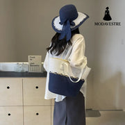Straw Bag and Hat Set for Women, Beach Vacation, Versatile Sun Protection Wide Brim Hat, Commute Travel Large Capacity Tote Bag - MODAVESTRE