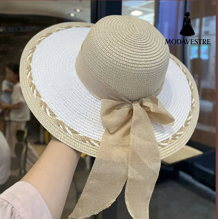 Straw Bag and Hat Set for Women, Beach Vacation, Versatile Sun Protection Wide Brim Hat, Commute Travel Large Capacity Tote Bag - MODAVESTRE