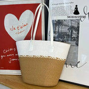 Straw Bag and Hat Set for Women, Beach Vacation, Versatile Sun Protection Wide Brim Hat, Commute Travel Large Capacity Tote Bag - MODAVESTRE