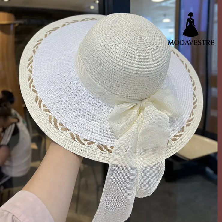 Straw Bag and Hat Set for Women, Beach Vacation, Versatile Sun Protection Wide Brim Hat, Commute Travel Large Capacity Tote Bag - MODAVESTRE