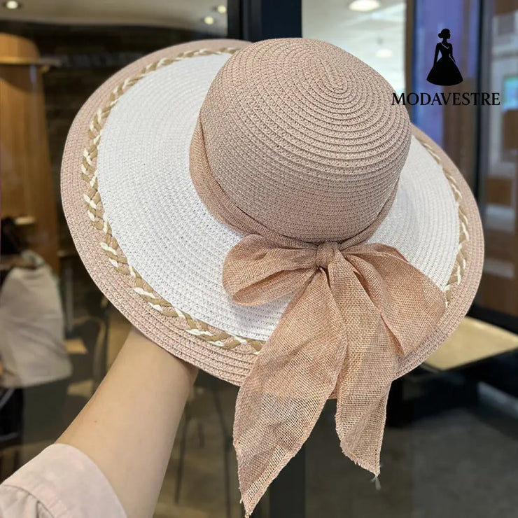 Straw Bag and Hat Set for Women, Beach Vacation, Versatile Sun Protection Wide Brim Hat, Commute Travel Large Capacity Tote Bag - MODAVESTRE
