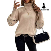 Striped Turtleneck Drop-shoulder Pullover Long Sleeve Jumper