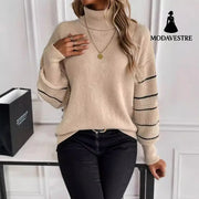 Striped Turtleneck Drop-shoulder Pullover Long Sleeve Jumper