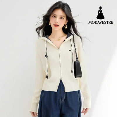 style soft knit cardigan for women casual versatile long sleeve sweater top White / S